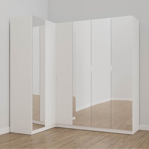 Guarda Roupa Modulado de Canto com Espelho 6 Portas 3 Peças Hera CabeCasa MadeiraOriginals Branco/Algodão/Cromado