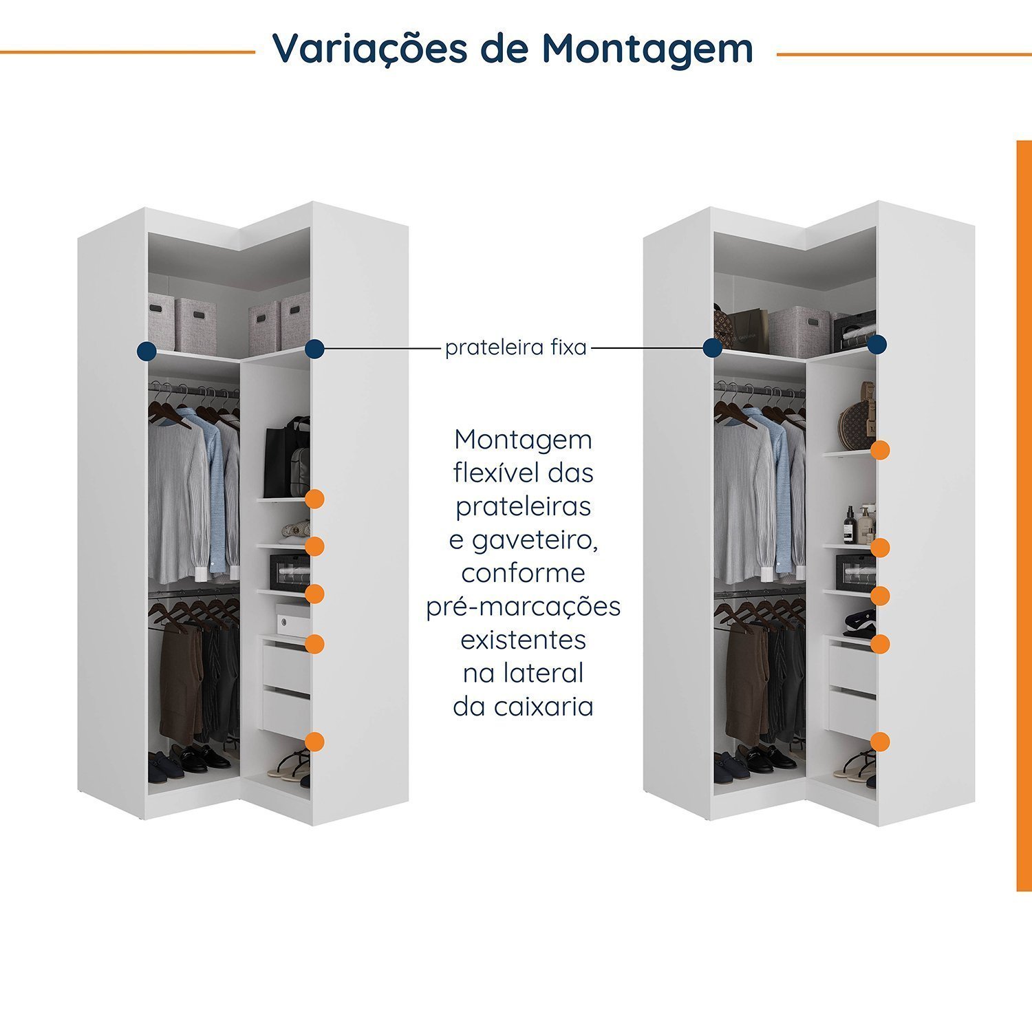 Guarda Roupa Modulado de Canto com Espelho 6 Portas 3 Peças Hera Cabecasa Madeiramadeira - 14