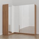 Ver imagem 1 de Guarda Roupa Modulado de Canto com Espelho 6 Portas 3 Peças Hera CabeCasa MadeiraOriginals Marrom/Louro/Algodão/Cromado