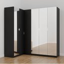 Ver imagem 1 de Guarda Roupa Planejado de Canto com Espelho 6 Portas 3 Peças Hera CabeCasa MadeiraOriginals Preto/Cromado