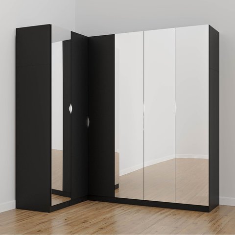 Guarda Roupa Modulado de Canto com Espelho 6 Portas 3 Peças Hera CabeCasa MadeiraOriginals