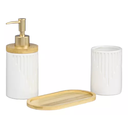 Ver imagem 5 de Kit Banheiro Lavabo 3 Peças Bambu Porta Sabonete Líquido Pia