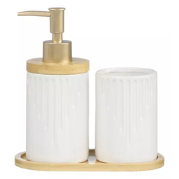 Kit Banheiro Lavabo 3 Peças Bambu Porta Sabonete Líquido Pia - 2