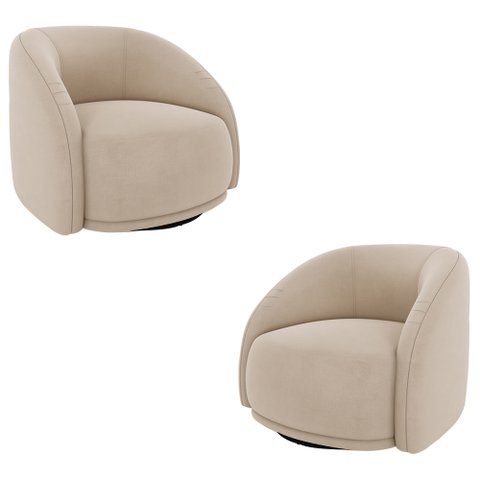 Kit 2 Poltronas Decorativas Jenny Base Giratória em Metal Preto Veludo Bege G45 - Gran Belo