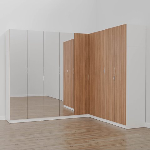 Guarda Roupa Modulado de Canto com Espelho 9 Portas 4 Peças Hera CabeCasa MadeiraOriginals
