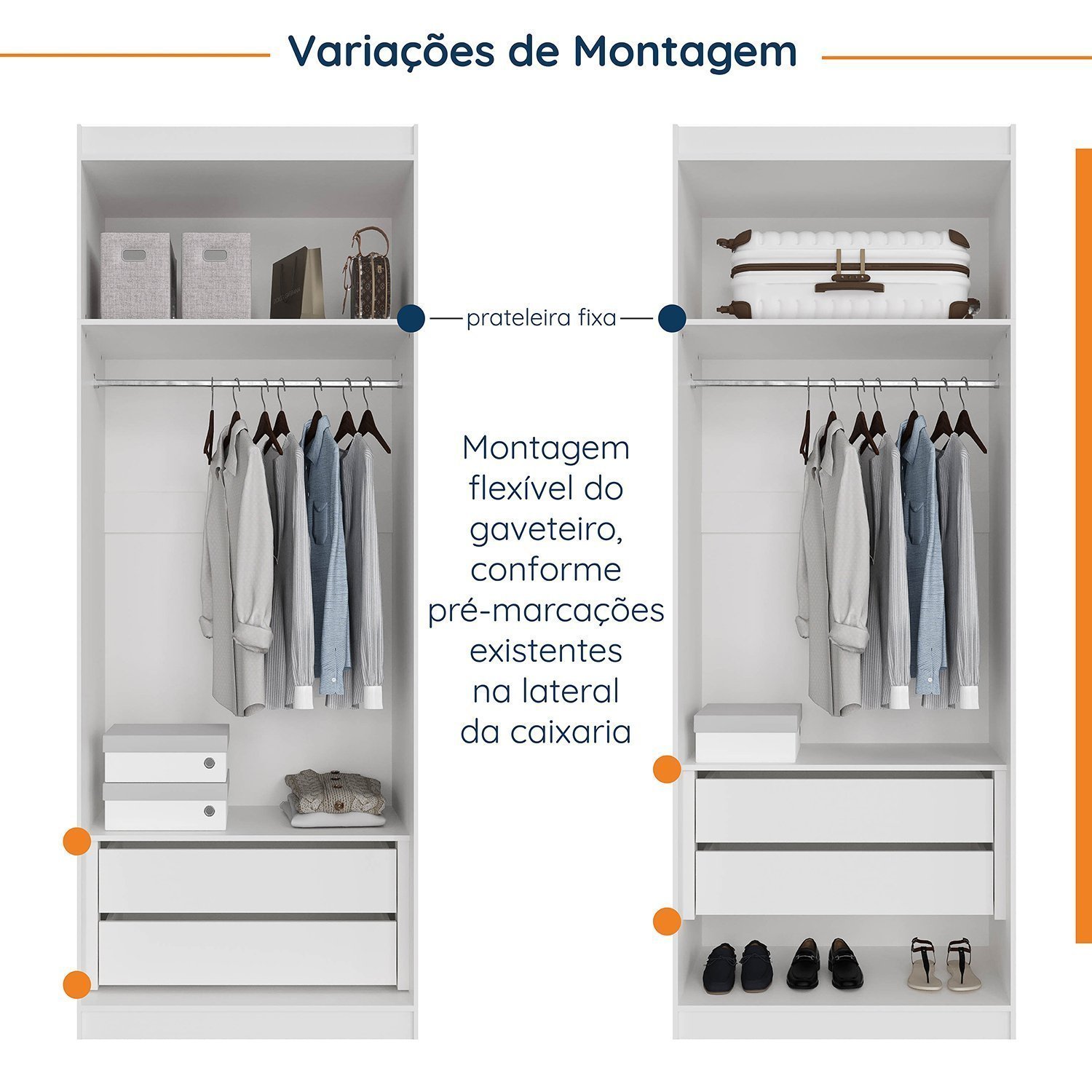 Guarda Roupa Modulado de Canto com Espelho 9 Portas 4 Peças Hera Cabecasa Madeiramadeira - 12