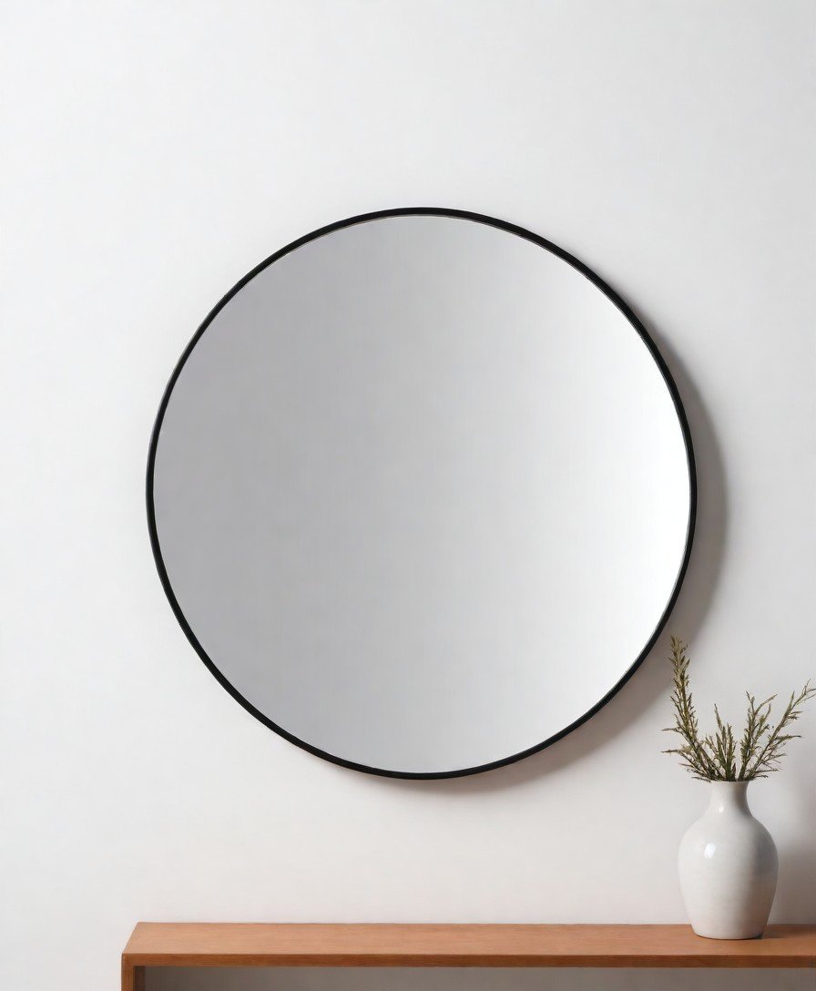 Espelho Grande Redondo Moldura Metal Decorativo 80x80cm Luxo Preto - 4