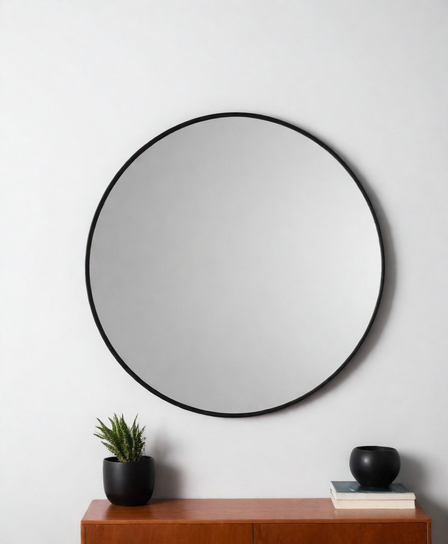 Espelho Grande Redondo Moldura Metal Decorativo 80x80cm Luxo Preto - 5