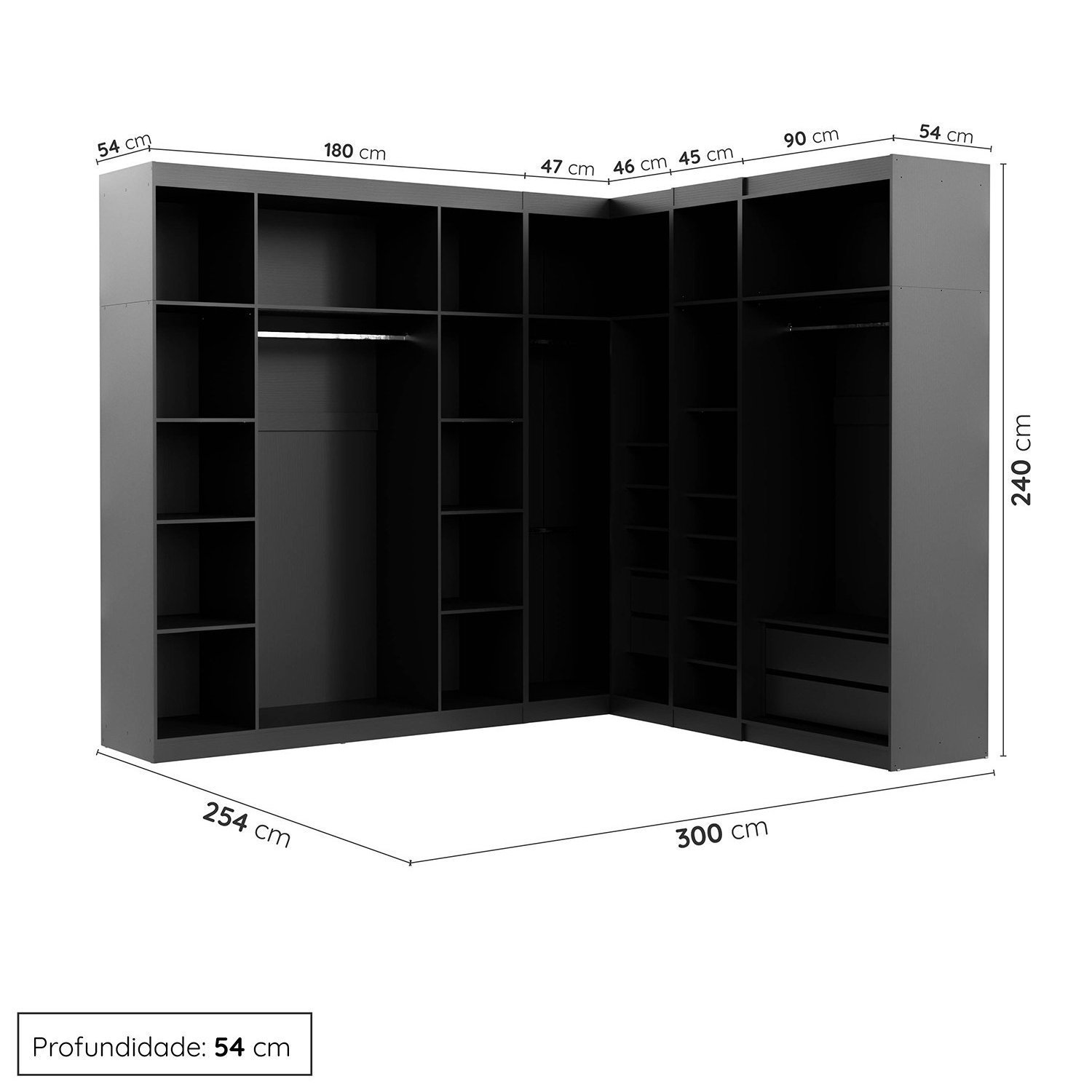 Guarda Roupa Modulado de Canto com Espelho 9 Portas 4 Peças Hera Cabecasa Madeiramadeira - 3