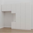 Ver imagem 1 de Guarda-Roupa Modulado Solteiro com Mesa de Cabeceira 7 Portas 3 Peças Hera CabeCasa MadeiraOriginals Branco/Algodão/Cromado
