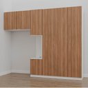 Ver imagem 1 de Guarda-Roupa Modulado Solteiro com Mesa de Cabeceira 7 Portas 3 Peças Hera CabeCasa MadeiraOriginals Branco/Algodão/Louro/Cromado
