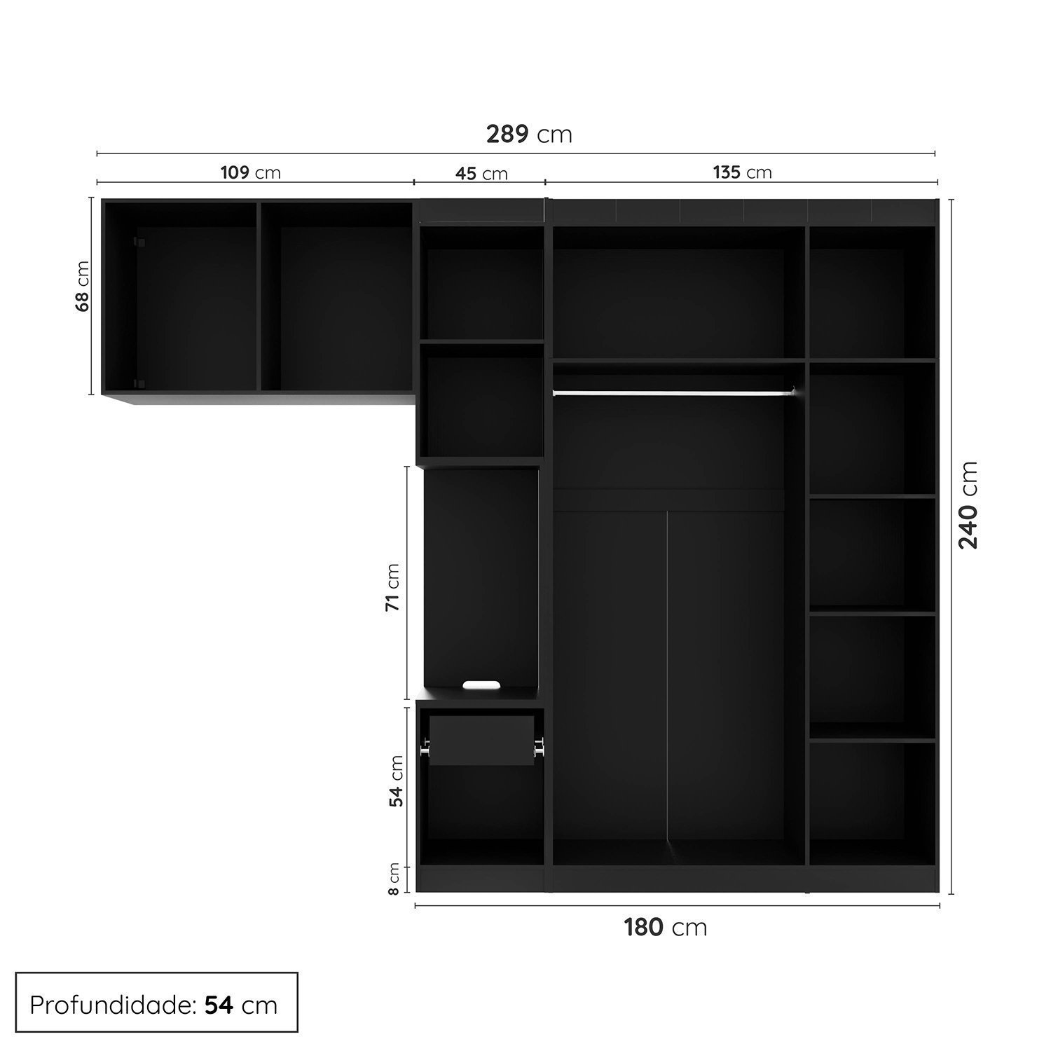 Guarda-Roupa Modulado Solteiro com Mesa de Cabeceira 7 Portas 3 Peças Hera CabeCasa MadeiraMadeira - 3