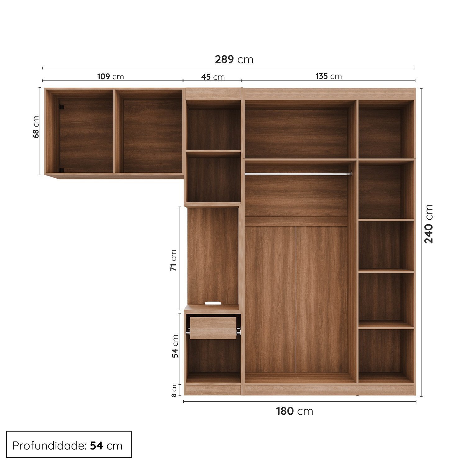 Guarda-Roupa Modulado Solteiro com Mesa de Cabeceira 7 Portas 3 Peças Hera CabeCasa MadeiraMadeira - 3