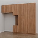Ver imagem 1 de Guarda-Roupa Modulado Solteiro com Mesa de Cabeceira 7 Portas 3 Peças Hera CabeCasa MadeiraOriginals Marrom/Louro/Cromado