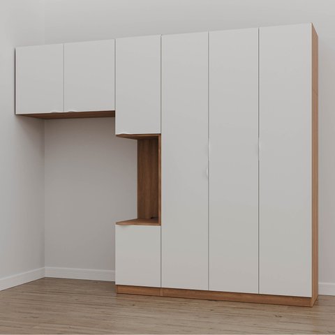 Guarda-Roupa Modulado Solteiro com Mesa de Cabeceira 7 Portas 3 Peças Hera CabeCasa MadeiraOriginals