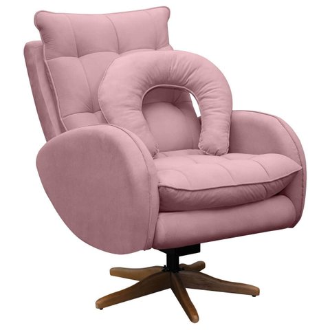 Poltrona de Amamentação Base Giratória e Balanço em Madeira Angra Veludo - Sofa Store:Veludo Rosa Cl