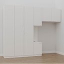 Ver imagem 1 de Guarda-Roupa Modulado Solteiro com Mesa de Cabeceira 7 Portas 3 Peças Hera CabeCasa MadeiraOriginals Branco/Algodão/Cromado
