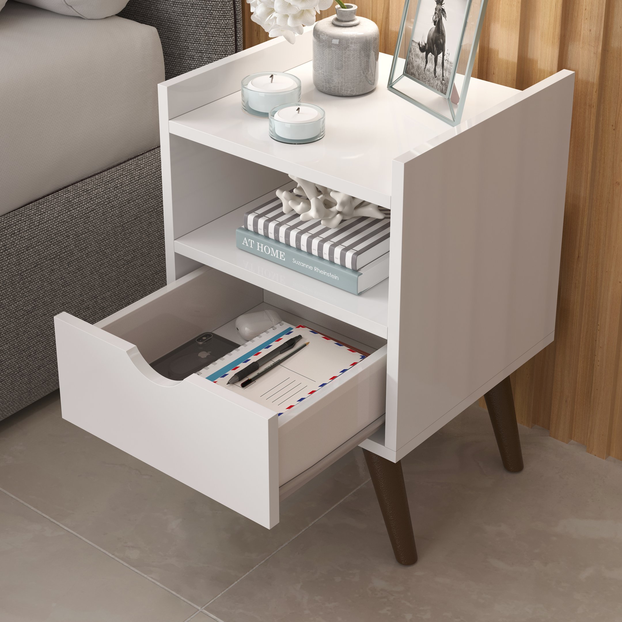 Mesa de Cabeceira para Quarto Elegance Kit com 2 Unidades:branco - 2