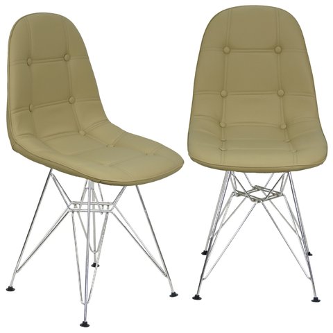 Kit 2 Cadeiras Charles Eames Botonê Eiffel Base Metal Cromado - Bege