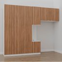 Ver imagem 1 de Guarda-Roupa Modulado Solteiro com Mesa de Cabeceira 7 Portas 3 Peças Hera CabeCasa MadeiraOriginals Branco/Algodão/Louro/Cromado