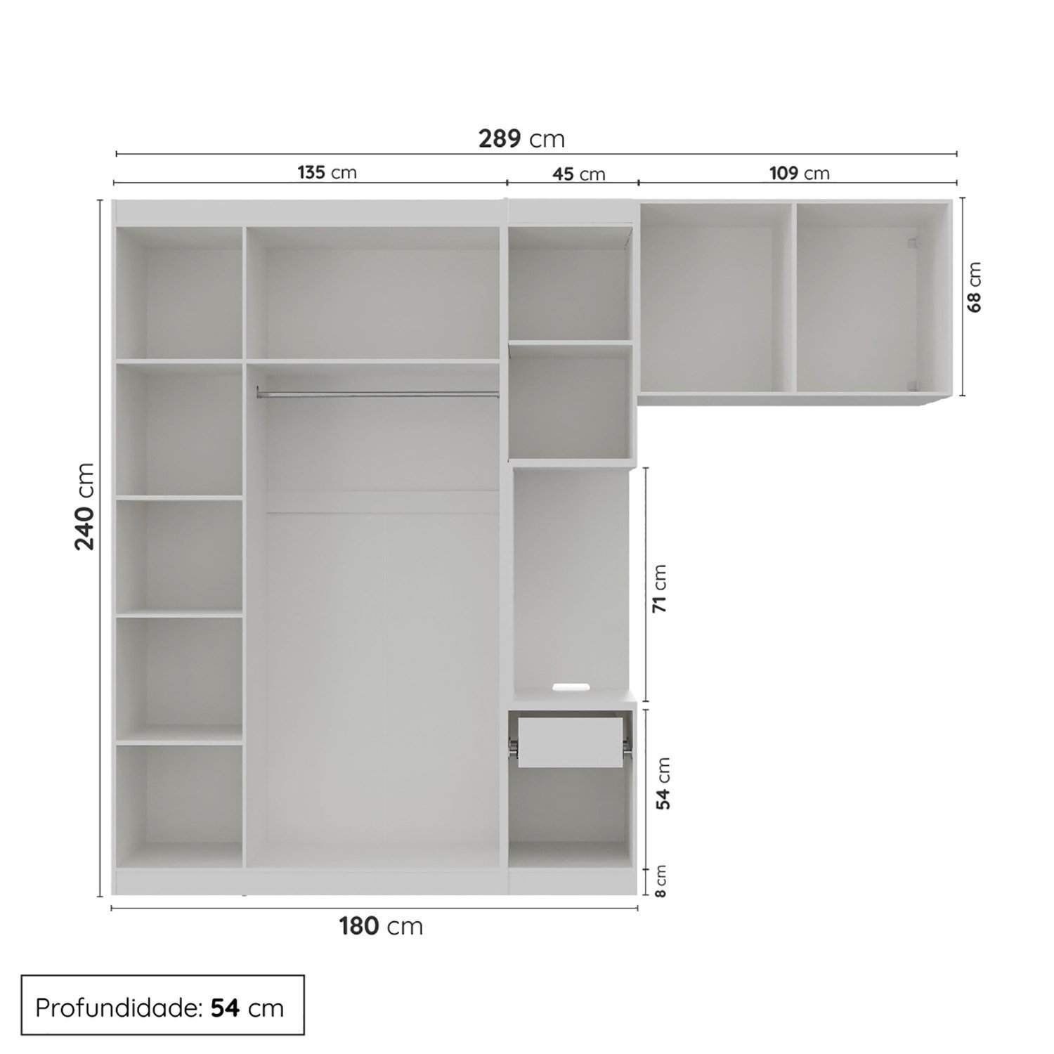 Guarda-Roupa Modulado Solteiro com Mesa de Cabeceira 7 Portas 3 Peças Hera CabeCasa MadeiraMadeira - 3