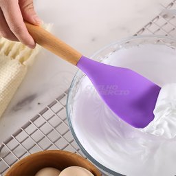 Kit 12 Utensílios de Cozinha Peças de Silicone e Cabo de Madeira Madeira Resistentes - Roxo - 5
