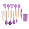 Kit 12 Utensílios de Cozinha Peças de Silicone e Cabo de Madeira Madeira Resistentes - Roxo - 2