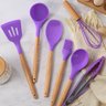 Kit 12 Utensílios de Cozinha Peças de Silicone e Cabo de Madeira Madeira Resistentes - Roxo - 4
