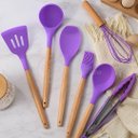 Ver imagem 4 de Kit 12 Utensílios de Cozinha Peças de Silicone e Cabo de Madeira Madeira Resistentes - Roxo