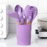 Kit 12 Utensílios de Cozinha Peças de Silicone e Cabo de Madeira Madeira Resistentes - Roxo - 3