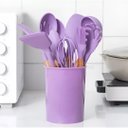 Ver imagem 3 de Kit 12 Utensílios de Cozinha Peças de Silicone e Cabo de Madeira Madeira Resistentes - Roxo