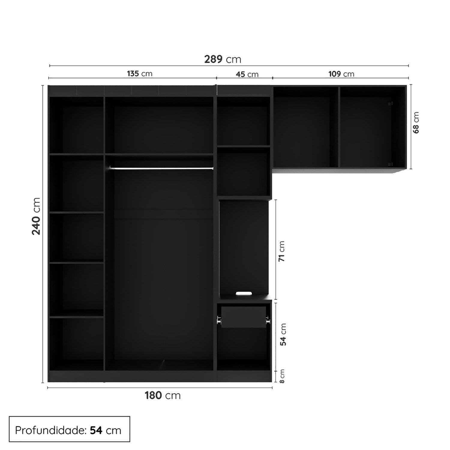 Guarda-Roupa Modulado Solteiro com Mesa de Cabeceira 7 Portas 3 Peças Hera CabeCasa MadeiraMadeira - 3