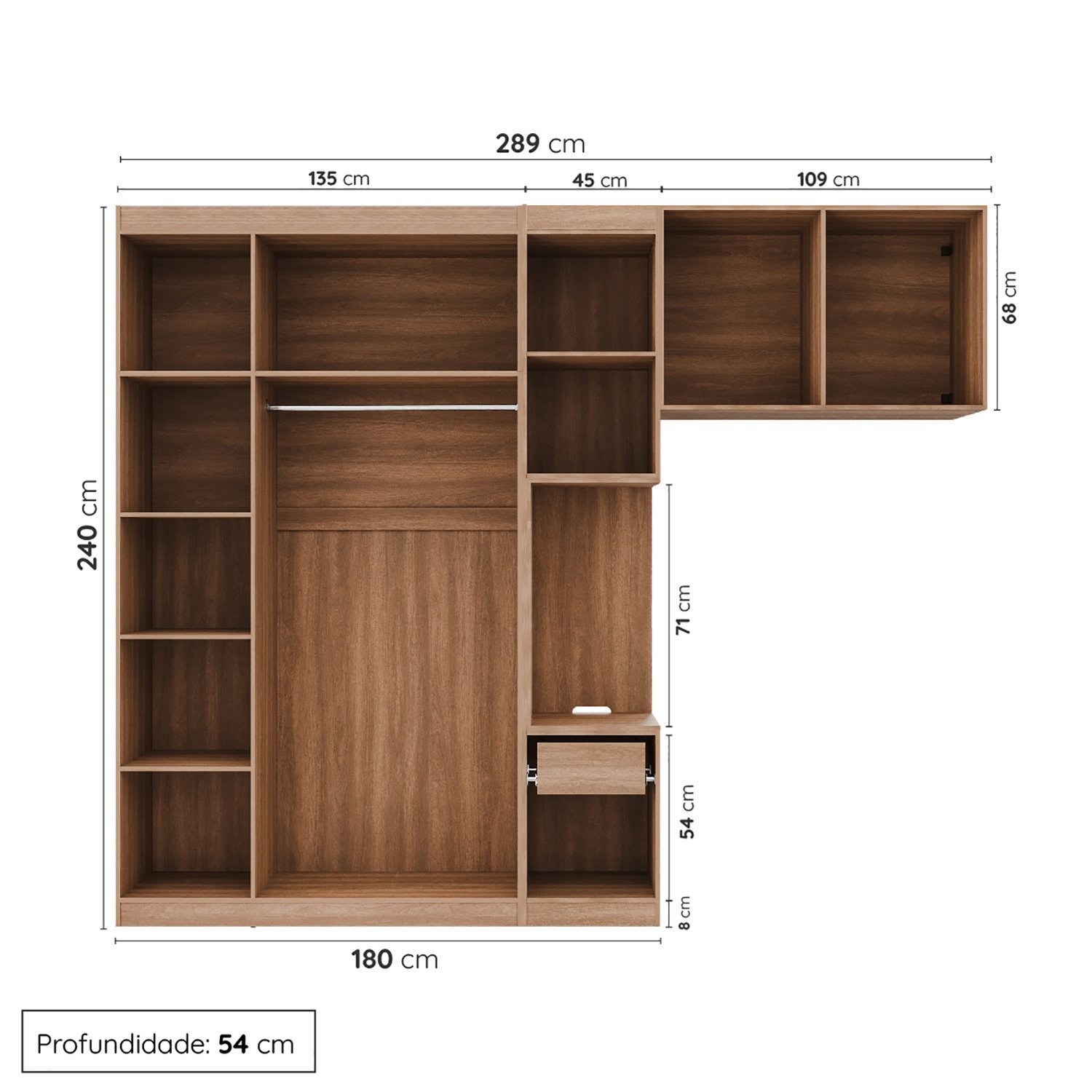 Guarda-Roupa Modulado Solteiro com Mesa de Cabeceira 7 Portas 3 Peças Hera CabeCasa MadeiraMadeira - 3