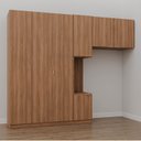 Ver imagem 1 de Guarda-Roupa Modulado Solteiro com Mesa de Cabeceira 7 Portas 3 Peças Hera CabeCasa MadeiraOriginals Marrom/Louro/Cromado