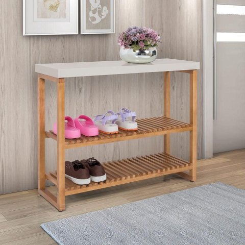 Estante Aparador Buffet Gold com 2 Prateleiras Luxo Off White