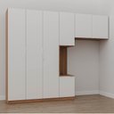Ver imagem 1 de Guarda-Roupa Modulado Solteiro com Mesa de Cabeceira 7 Portas 3 Peças Hera CabeCasa MadeiraOriginals Marrom/Louro/Algodão/Cromado