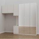 Ver imagem 1 de Guarda-Roupa Modulado Solteiro 7 Portas Espelho e Mesa de Cabeceira Hera CabeCasa MadeiraOriginals Branco/Algodão/Cromado