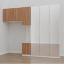 Ver imagem 1 de Guarda-Roupa Modulado Solteiro 7 Portas Espelho e Mesa de Cabeceira Hera CabeCasa MadeiraOriginals Branco/Algodão/Louro/Cromado