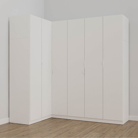 Guarda Roupa Modulado de Canto 6 Portas 3 Peças Hera CabeCasa MadeiraOriginals Branco/Algodão/Cromado
