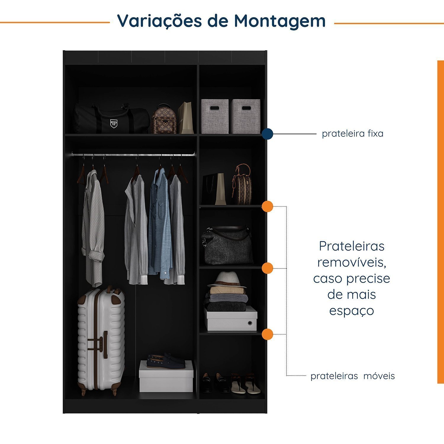 Guarda-Roupa Modulado Solteiro 7 Portas com Espelho e Mesa de Cabeceira Hera CabeCasa MadeiraMadeira - 10