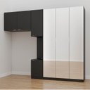 Ver imagem 1 de Guarda-Roupa Planejado Solteiro 7 Portas Espelho e Mesa de Cabeceira Hera CabeCasa MadeiraOriginals Preto/Cromado