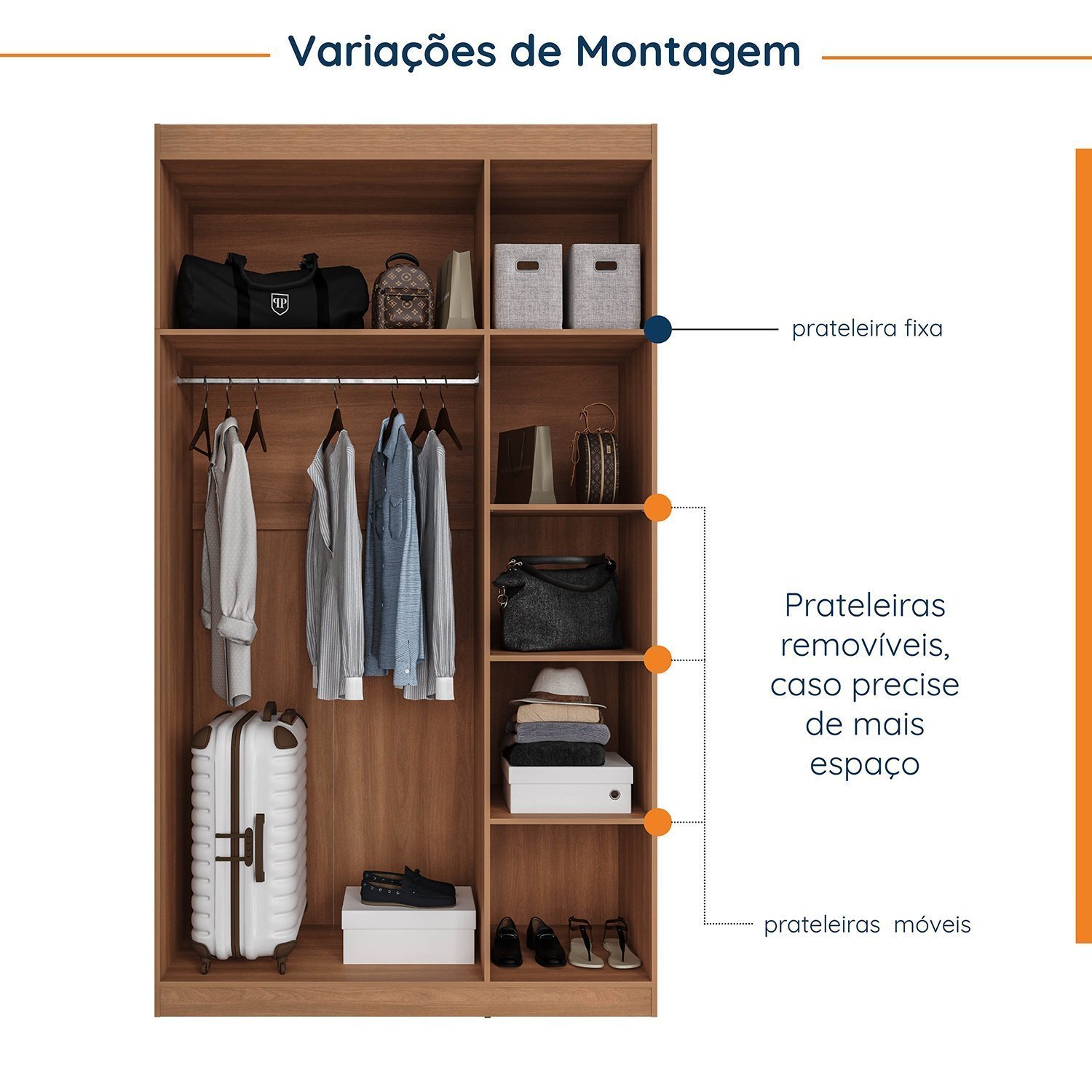 Guarda-Roupa Modulado Solteiro 7 Portas com Espelho e Mesa de Cabeceira Hera CabeCasa MadeiraMadeira - 10