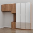 Ver imagem 1 de Guarda-Roupa Modulado Solteiro 7 Portas Espelho e Mesa de Cabeceira Hera CabeCasa MadeiraOriginals Marrom/Louro/Cromado