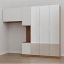 Ver imagem 1 de Guarda-Roupa Modulado Solteiro 7 Portas Espelho e Mesa de Cabeceira Hera CabeCasa MadeiraOriginals Marrom/Louro/Algodão/Cromado