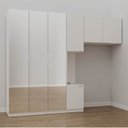 Ver imagem 1 de Guarda-Roupa Modulado Solteiro 7 Portas Espelho e Mesa de Cabeceira Hera CabeCasa MadeiraOriginals Branco/Algodão/Cromado