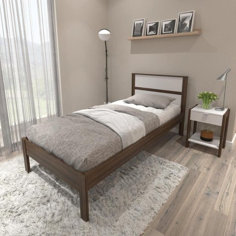 Cama de Solteiro para Colchão 88 X 188 Cm Multimóveis Cr35008 Nogal/branca