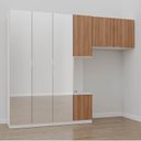 Ver imagem 1 de Guarda-Roupa Modulado Solteiro 7 Portas Espelho e Mesa de Cabeceira Hera CabeCasa MadeiraOriginals Branco/Algodão/Louro/Cromado