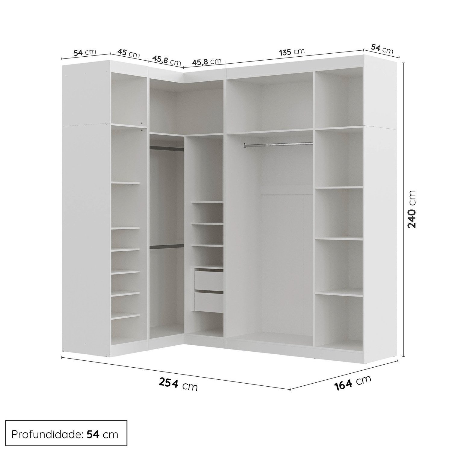 Guarda Roupa Modulado de Canto 6 Portas 3 Peças Hera Cabecasa Madeiramadeira - 3