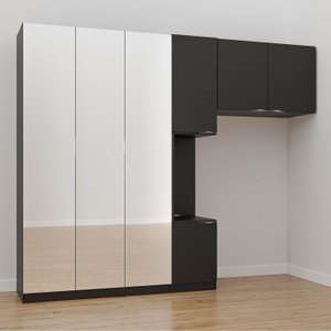 Guarda-Roupa Modulado Solteiro 7 Portas com Espelho e Mesa de Cabeceira Hera CabeCasa MadeiraMadeira
