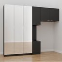 Ver imagem 1 de Guarda-Roupa Planejado Solteiro 7 Portas Espelho e Mesa de Cabeceira Hera CabeCasa MadeiraOriginals Preto/Cromado